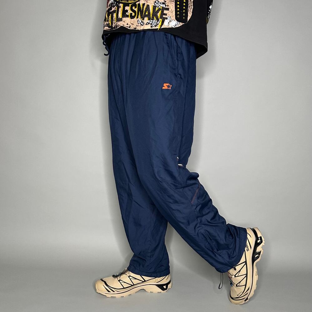 Vintage Y2K Starter Track Pants Mens M Baggy Wide Navy Blue Polyester Sweatpants